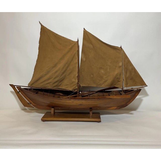 Brown Antique Model of a Sailing Launch For Sale - Image 8 of 12