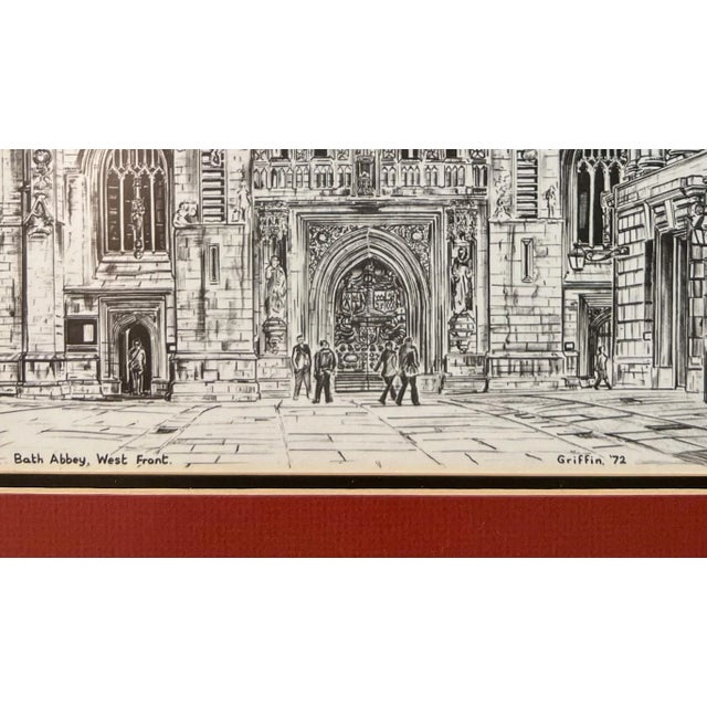 1970s 1970's Framed English Illustrated Prints by Griffin: The Great Roman Bath and Bath Abby in England For Sale - Image 5 of 11