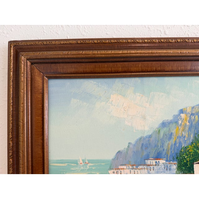 Mediterranean Coastal Village Oil Painting Seascape Landscape, Italian Riviera For Sale - Image 4 of 6