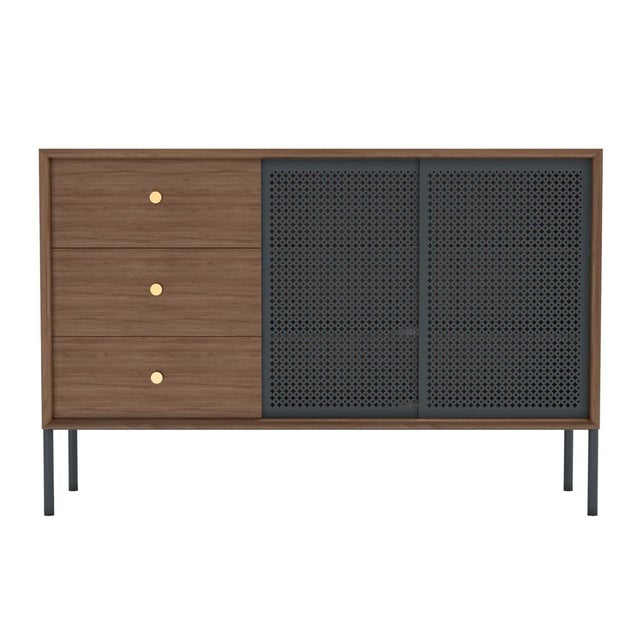 Slate grey metal gabin high sideboard natural walnut by harto dimensions: w 122 x d 45 x h 80 cm. Materials: solid wood,...