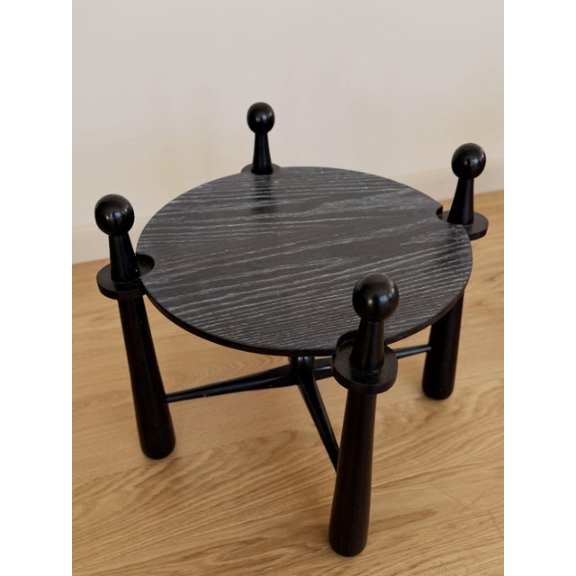 Late 20th Century Pair of Ebonized Cerused Oak Baseball Bat Style End Tables For Sale - Image 4 of 4