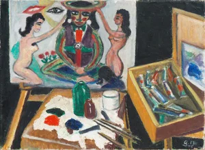 'The Artist's Studio' by Grethe Norgard; 1975, Expressionist Figural Oil
