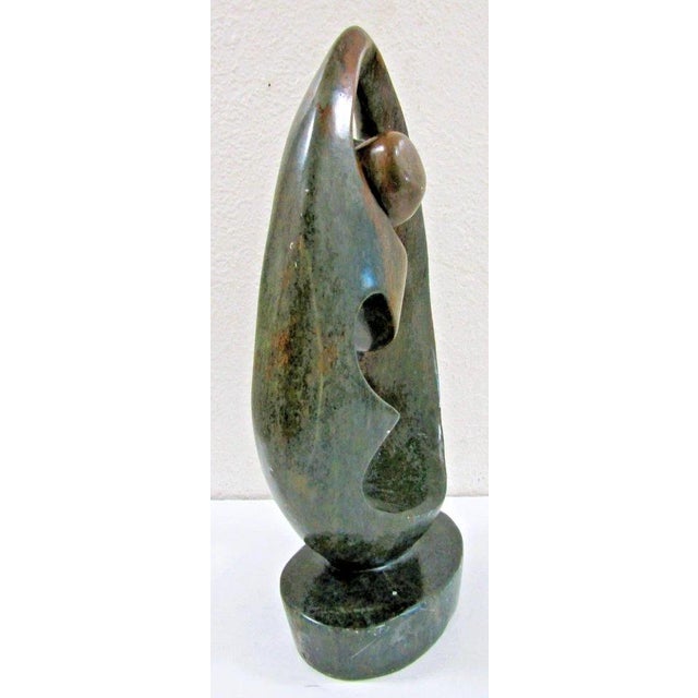 Green 1920sLarge Hand-Carved Shona Serpentine Stone Couple Sculptur For Sale - Image 8 of 13