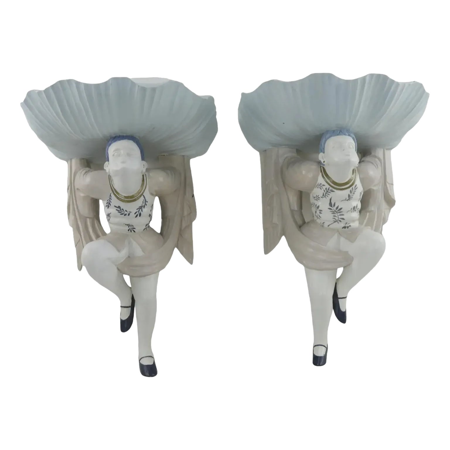 Pair of Wooden Hand Carved Figure Wall Brackets | Chairish
