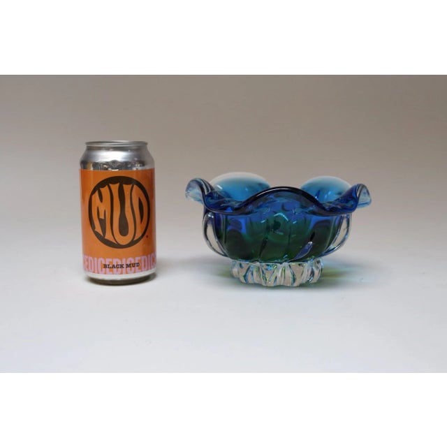 Vintage Italian Blue and Green Art Glass Ashtray / Decorative Footed Bowl For Sale - Image 9 of 12