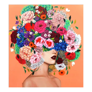 Floral Figurative Contemporary Painting "Peach Fluo" Original Artwork by Sally K