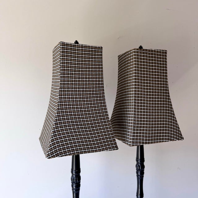 Late 20th Century Skinny Black Plaid Lamps: A Pair For Sale - Image 4 of 10