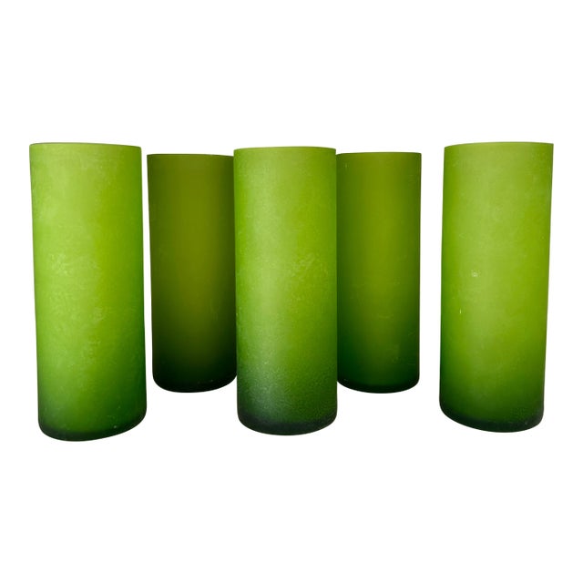 Vintage Italian Carlo Moretti Green Satinato Highball Glasses - 5pcs For Sale