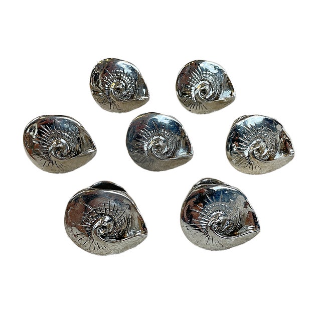 Vintage Coastal Silver Shell Napkin Rings - Set of 7 For Sale - Image 4 of 6