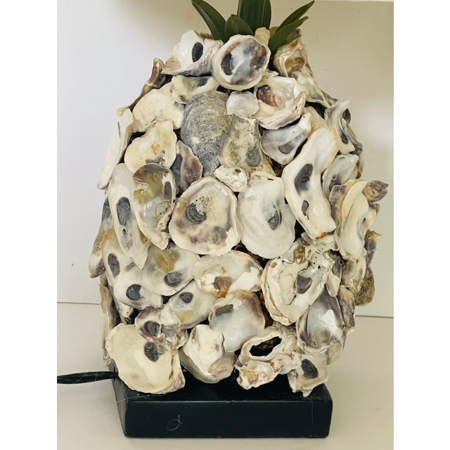 Coastal 1970s Coastal Grotto Oyster Shell Lamps With Custom Lamp Shades - a Pair For Sale - Image 3 of 5