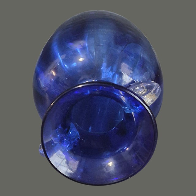 Glass Vintage Hand Blown Art Glass Cobalt Blue Neoclassical Form Vase For Sale - Image 7 of 9