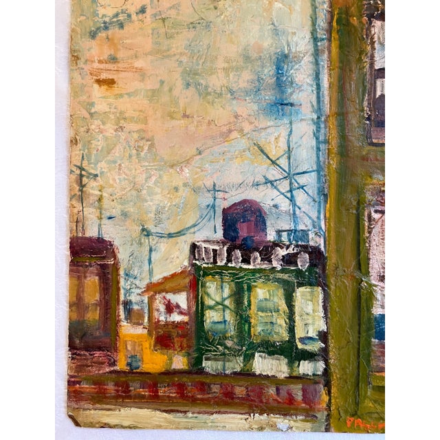 Contemporary San Francisco Bay Bridge Expressionist Cityscape Oil on Masonite. Signed For Sale - Image 3 of 12
