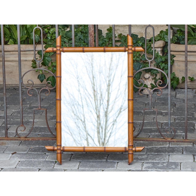 French Faux Bamboo Wall Mirror with Carved Frame, circa 1900 For Sale - Image 4 of 12
