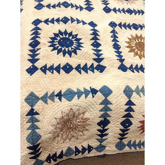Late 19th Century Antique Late 1800s Quilt of Mariner's Compass Pattern -Exceptionally Large Size for the Time For Sale - Image 5 of 18