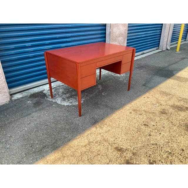 Red Mid Century Desk With Custom Coromandel Finish For Sale - Image 8 of 10