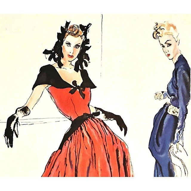 This is a dramatic 1939 French fashion print that showcases both Balenciaga and Lanvin designs. It has wonderful appeal by...