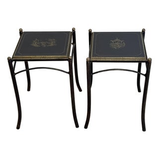 Vintage Pair Chinoiserie Faux Bois Drinks Tables For Sale