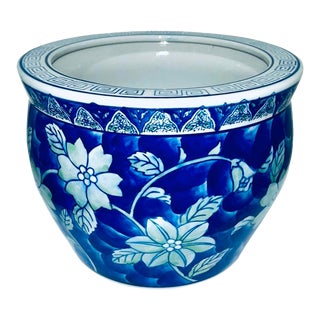 Vintage 8” Blue Chinoiserie Planter For Sale