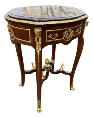 1960s French Louis XVI Pink Marble Mahogany Center Table 1pc
