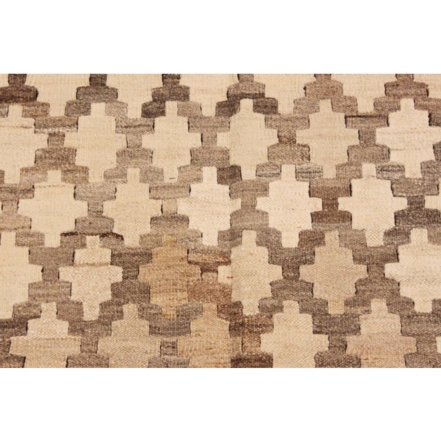 2010s Modern Kilim Handmade Beige Geometric Wool Rug For Sale - Image 5 of 6