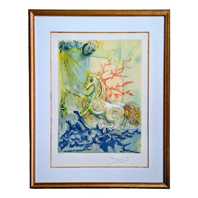 Salvador Dali, Neptune, Original Hand Signed Color Lithograph and Relief on Paper, 1983 For Sale