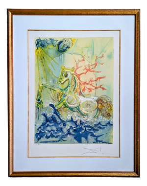 Salvador Dali, Neptune, Original Hand Signed Color Lithograph and Relief on Paper, 1983