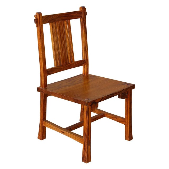 Asian Handmade Solid Zebra Wood Bar Chair For Sale - Image 3 of 6