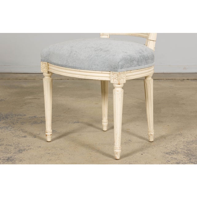 Set of 6 French Louis XVI Painted Dining Chairs in Dusty Blue, Early 20th Century For Sale - Image 9 of 18