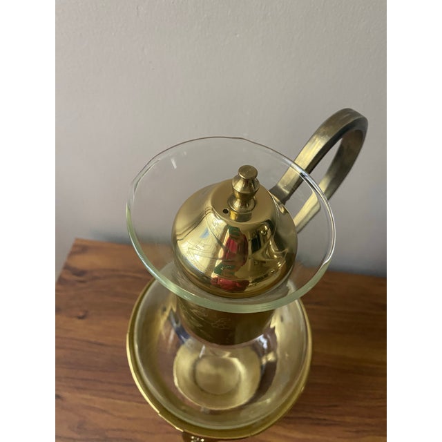 Metal Vintage Glass Carafe Coffee Pot & Brass Warmer Stand For Sale - Image 7 of 11