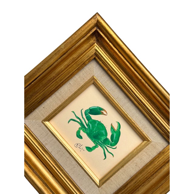 Coastal Original Hand-Painted Crab Painting in a Vintage Frame For Sale - Image 3 of 4