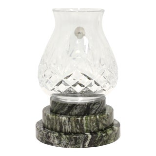 Waterford Crystal Ireland 5" Ferndale Hurricane Lamp With Connemara Marble For Sale