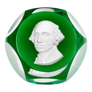 1954 Baccarat Green Crystal George Washington Sulfide Paperweight For Sale