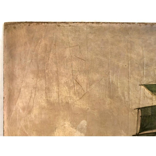 On offer is a tranquil marine scene set at dusk or dawn, featuring a large, square-rigged vessel resting on calm waters....