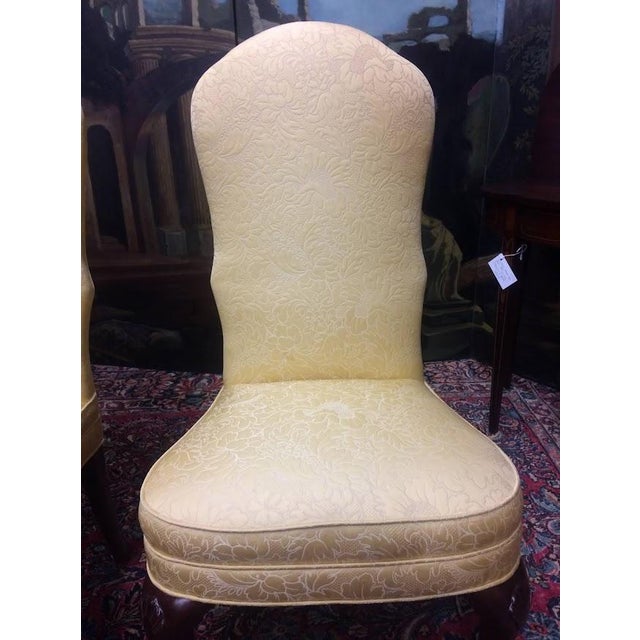 Item: Vintage Accent Chairs with yellow upholstery, offered as a pair. Age & Condition: Circa 1990. Good condition with a...