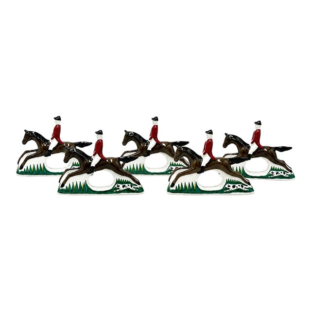 Vintage Set 5 Vanderbilt Whitney Estate Equestrian Jockey Napkin Ring Holders For Sale