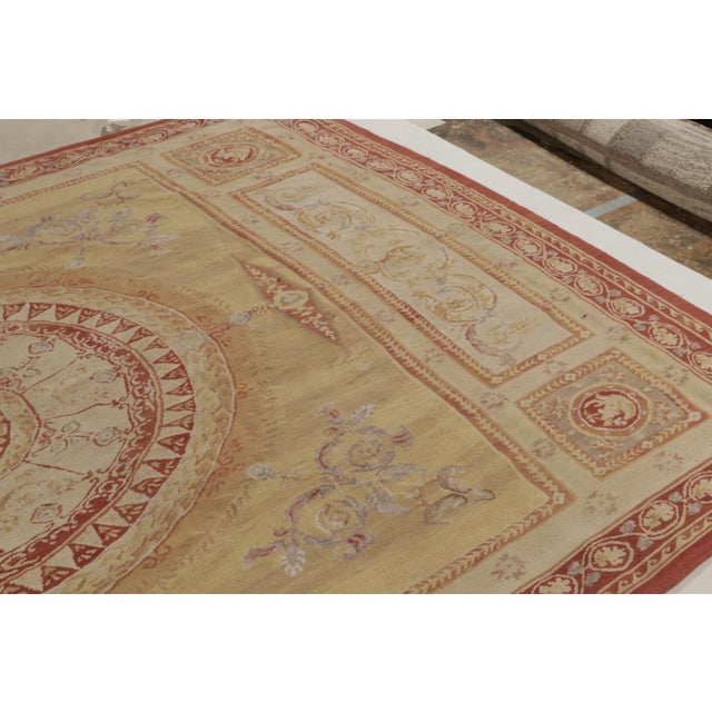 Rug & Kilim Aubusson Style Flatweave Rug in Beige-Brown, Red Floral Medallion by Rug & Kilim For Sale - Image 4 of 8