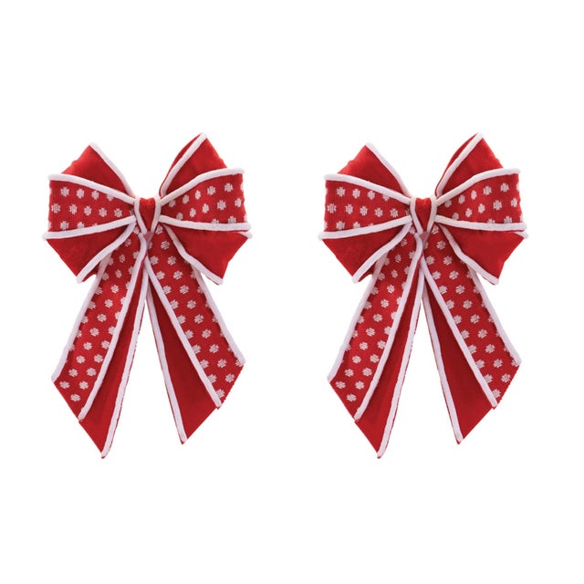 Kenneth Ludwig Chicago Polka Dot Bow Ornament (Set of 2) For Sale - Image 4 of 4