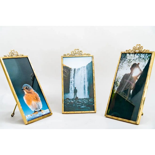 3 picture frames from vienna around 1920s. polished and stove enamelled. picture size ( 2 bigger ones): h 22cm w: 13.5 cm...