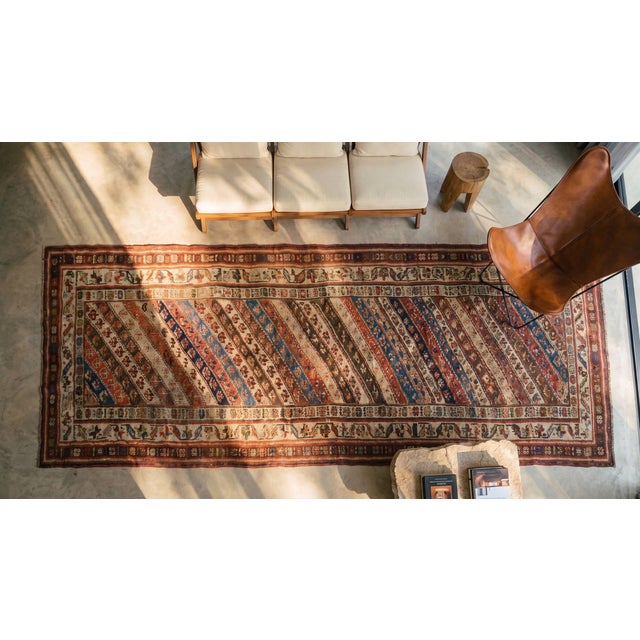 1890s Multicolor Stripe Diagonal Antique Persian Kurdish Runner Rug 3'4" X 14'6" Handknotted Wool Carpet For Sale - Image 10 of 10