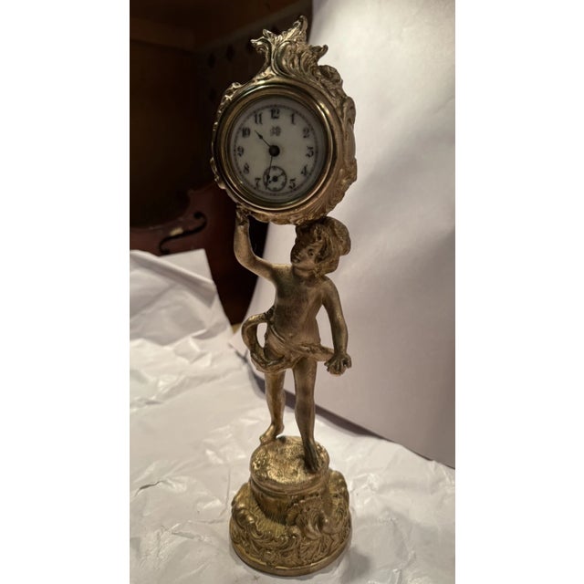 Antique Art Nouveau Figural Statue Desk Clock by Jennings Brothers For Sale - Image 9 of 9