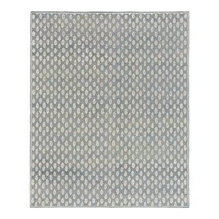 Rug & Kilim’s Modern Block Print Rug in Blue with White Floral Pattern - 6x9 For Sale