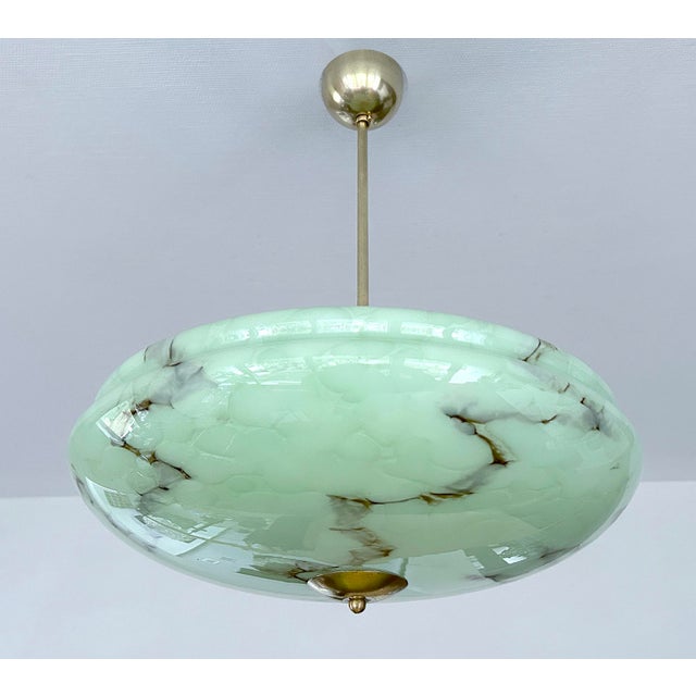 Modern Large Art Deco Pendant Light in Green Marble Glass, 1930s For Sale - Image 3 of 18