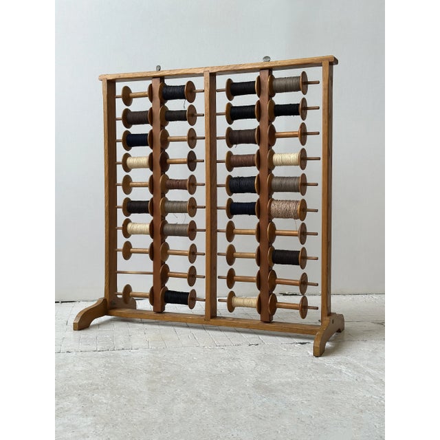 Vintage Oak Frame Cord/Yarn Bobbin Storage Rack, Circa 1940s-50s For Sale - Image 4 of 17