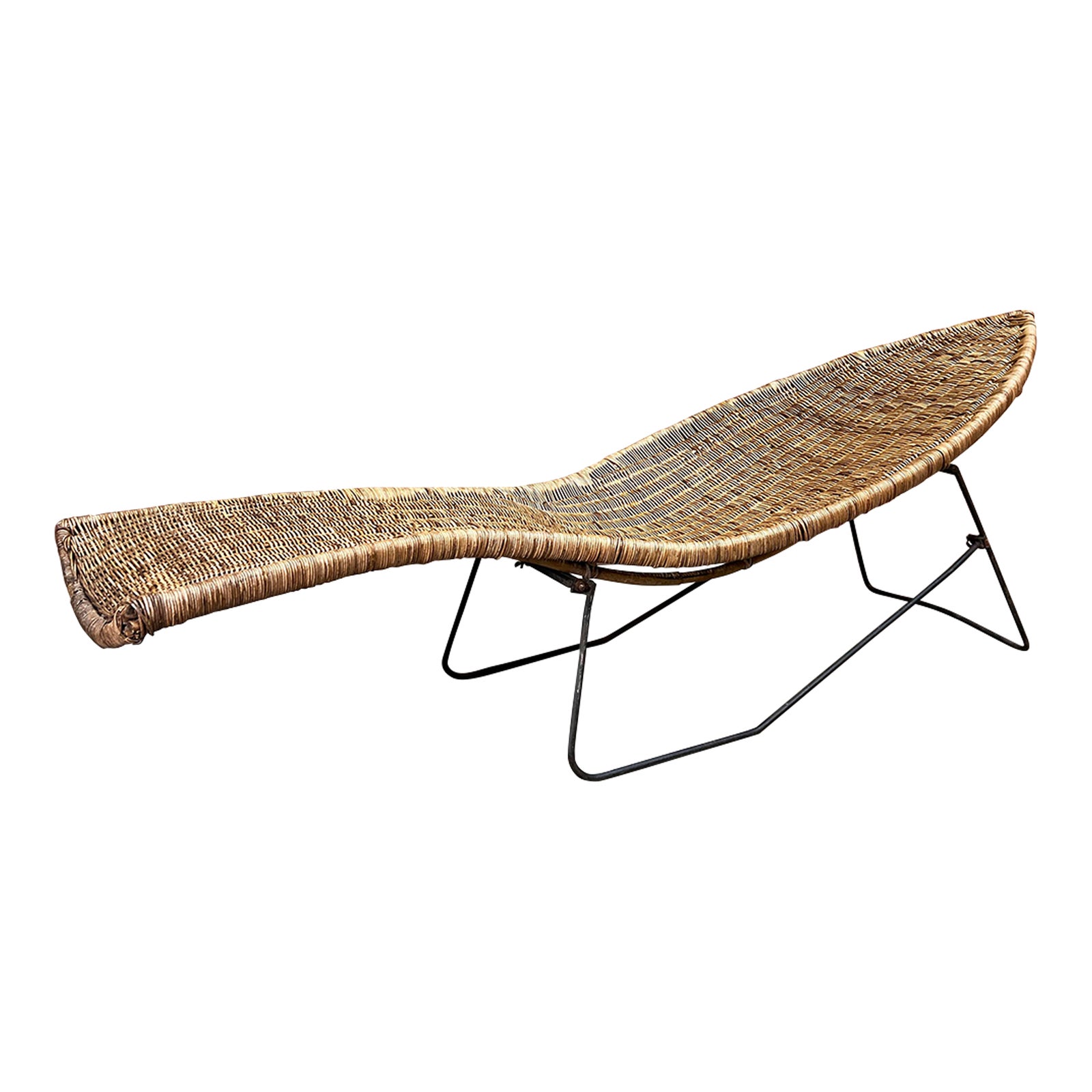 Vintage Rattan & Iron Fish Chaise Lounge Attr. To Lina Zervudachi for Elsa Schiaparelli