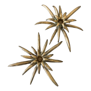 Rare 1940s French Bronze Agave Starburst Candle Holders in the Style of Maison Charles - a Pair