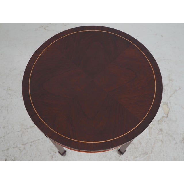 Traditional Baker Round Inlaid Mahogany Stretcher Base Lamp Table For Sale - Image 3 of 14