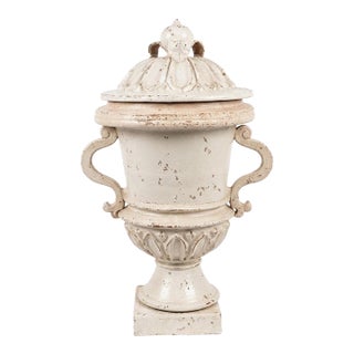 Mid 20th Century Italian White Glazed Ceramic Lidded Urn For Sale