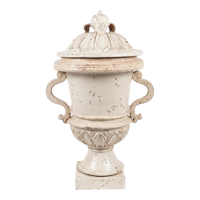 Mid 20th Century Italian White Glazed Ceramic Lidded Urn For Sale