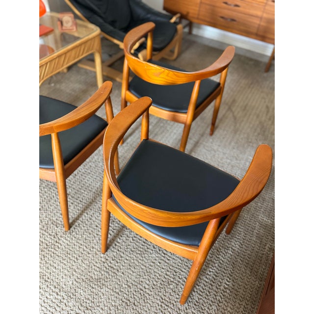 Wood Iconic Solid Teak Chairs With Black Leather Seats in the Style of Hans Wegner, Circa 1960s For Sale - Image 7 of 12