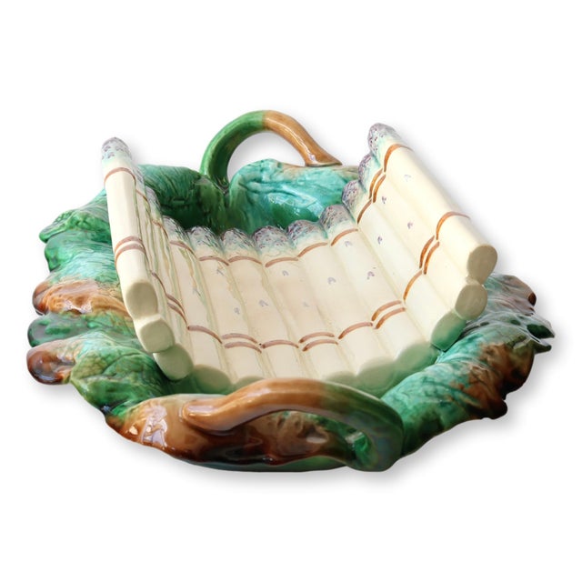 Cream Antique French Creil Et Montereau Barbotine Majolica Asparagus Cradle For Sale - Image 8 of 8